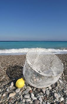 Fish or lobster trap on Mediterrenean beach
