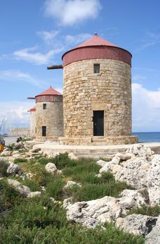 The three famous mills of Rhodes, Greece