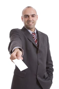 business man showing his business card - Focus on card