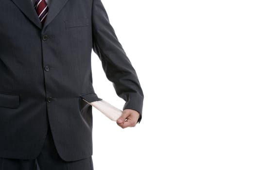 man with empty pocket, isolated on white background