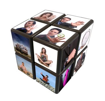 cube with many images on a white background
