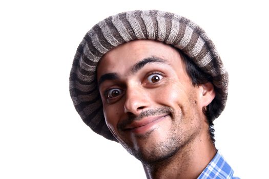 casual man portrait with hat in white background