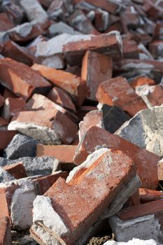 a close up of an old pile of bricks