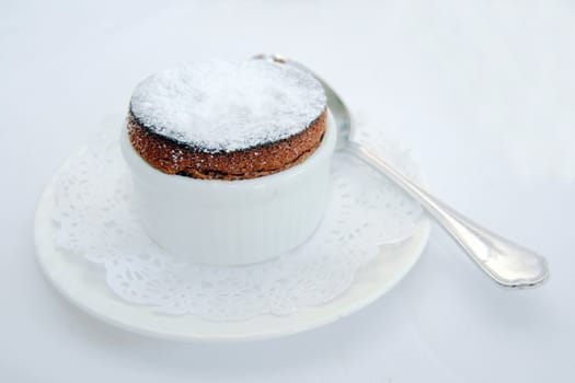 dark chocolate souffle served as a dessert
