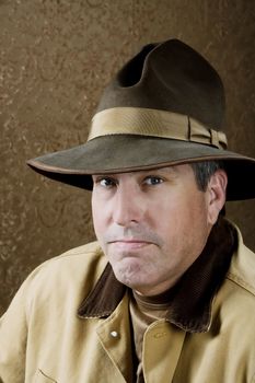Portrait of Outdoorsman with jacket and a Big Hat