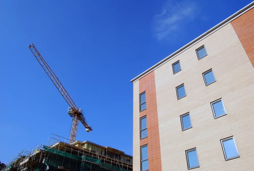 Wide angle view of new buildings in city development