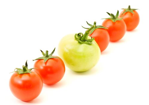 concept idea Distinguish yourself. Row of tomatoes over white