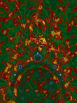 African or Aboriginal Style Fractal Pattern with Red and Green Forest Flame Effects