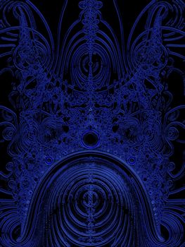 Dark Blue Solar System Fractal With 9 Planets and Orbital Patterns