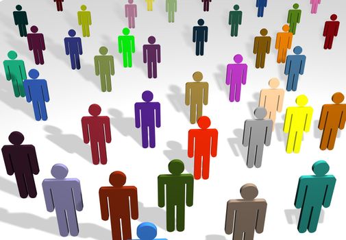 Illustration of a crowd of people of different colours
