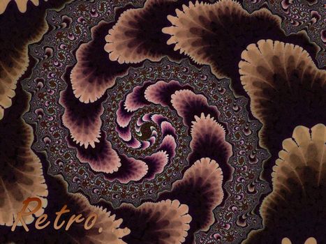 Brown Fractal Spiral 2d Pattern With Retro Text. Looks like wallpaper from the 50s to 70s era