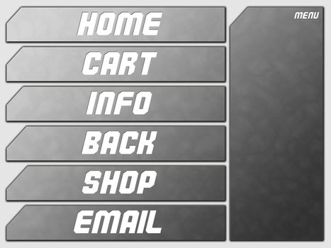 Grey Futuristic Website Navigation Stone Buttons Home Cart Infor Back Shop Email