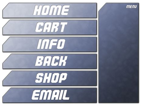 Blue Futuristic Website Navigation Stone Buttons Home Cart Infor Back Shop Email