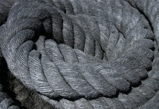 a ball of thick rope on a ship