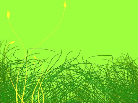 Green Grass and Yellow Flowers Illustration on Cool Green Background