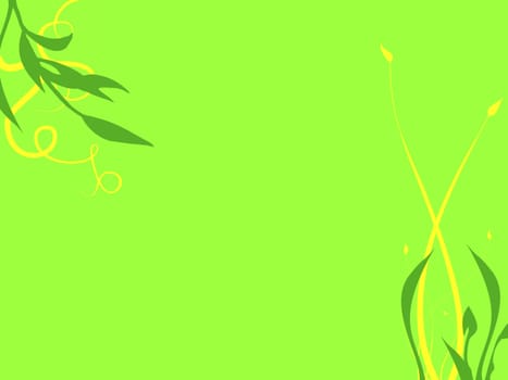 Abstract Background Texture Flowers and Leaves in Dark Green and Yellow on a bright Green Background
