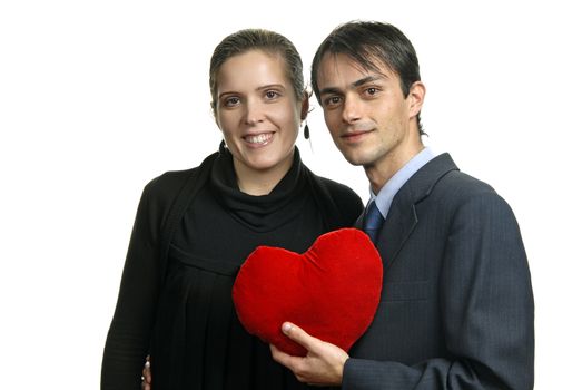 young casual couple in love isolated on white