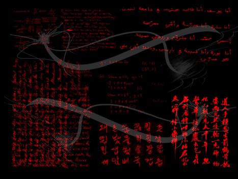 Various Handwriting Samples in Red on Black with Cracks