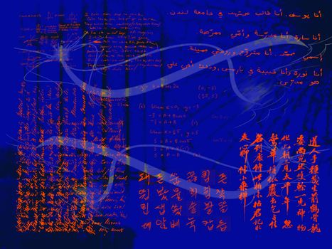 Various Handwriting Samples in Red on Blue with Cracks and 3d Features