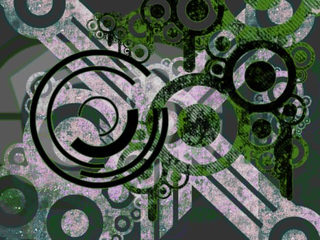 Abstract White And Green Machine Parts over Black