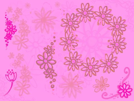 Bright Pink Purple Flowers on Soft Pink Background Design 2d