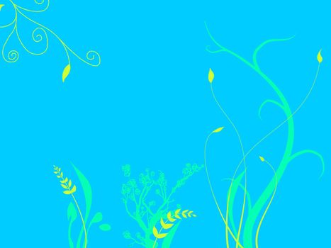 Underwater Foliage Growing On Sea Ocean Bed with  a light Blue Tone and Green and Purple Flowers Plants Grass Illustration Design