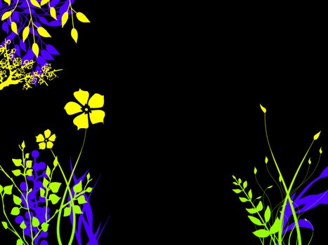 Brightly Colored Foliage Flower Plants At Night Design Illustration 2d Plain