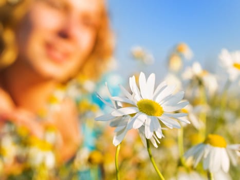 Summer flower with girl silhouette