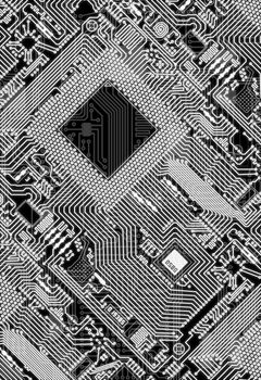 Illustration - vertical circuit board electronic monochrome background