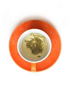 Cup of green tea isolated on white background with clipping path