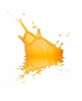 Closeup of splashing orange juice isolated on white background with clipping path