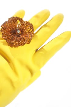 decoration on the glove, yellow gloves, household gloves, best gloves