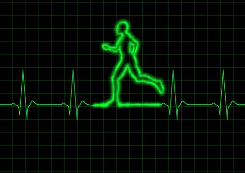 Illustration of a person running on a heart monitor
