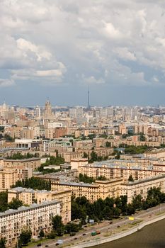 City and heaven. View from the great height