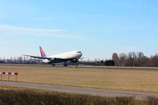 A passenger airplane, just seconds before take off