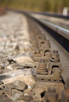 Railroad tracks with concrete cross ties
