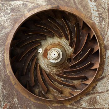 Metal painted old rusty turbine