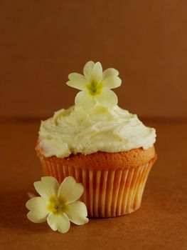 Cupcake with fresh primroses