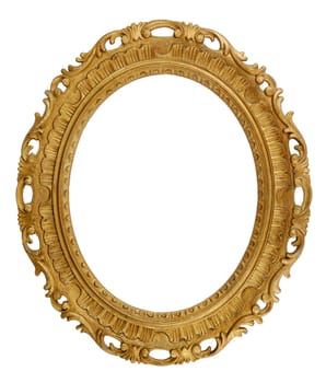 Isolated plaster oval frame. Brass colored