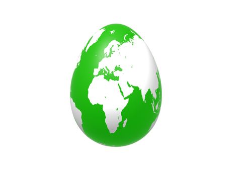 3d green egg with earth texture over white background, isolated