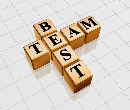 3d golden boxes with text - best team, crossword