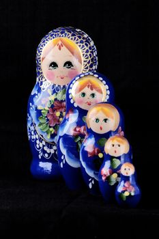 Studio portrait of Babushka dolls on a black background