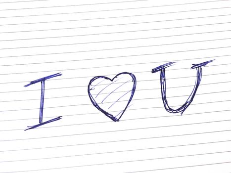 I love you on white lined paper