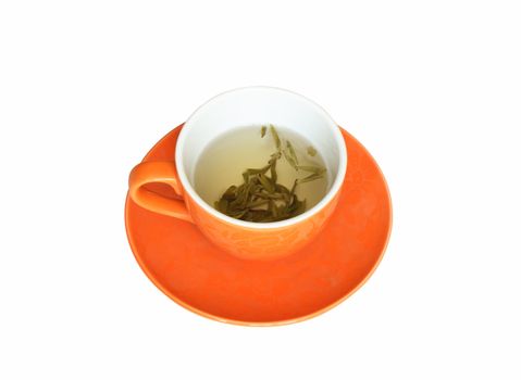Cup of green tea isolated on white background with clipping path