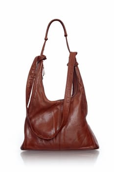 Nice brown leather woman's city bag isolated on white background with clipping path