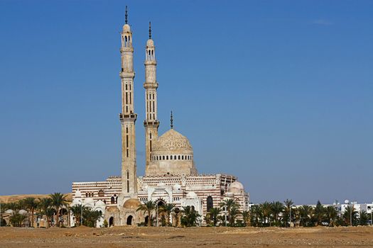 Egypt, Sharm el-Sheikh. We see the beautiful mosque, surrounded by palm.