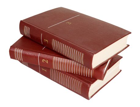 Three old books on a white background