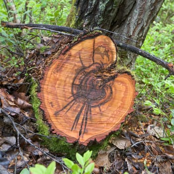 Cut of a trunk of a birch in a wood