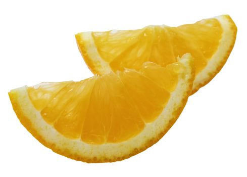 Thin slice of an orange on a white background