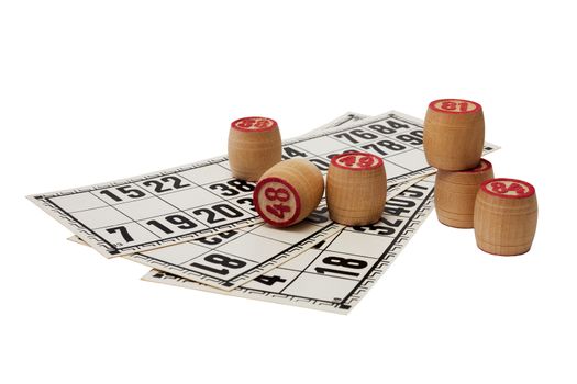 Wooden kegs with pink figures on game cards